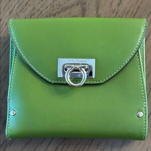 Salvatore Ferragamo Lime Green Leather Wallet